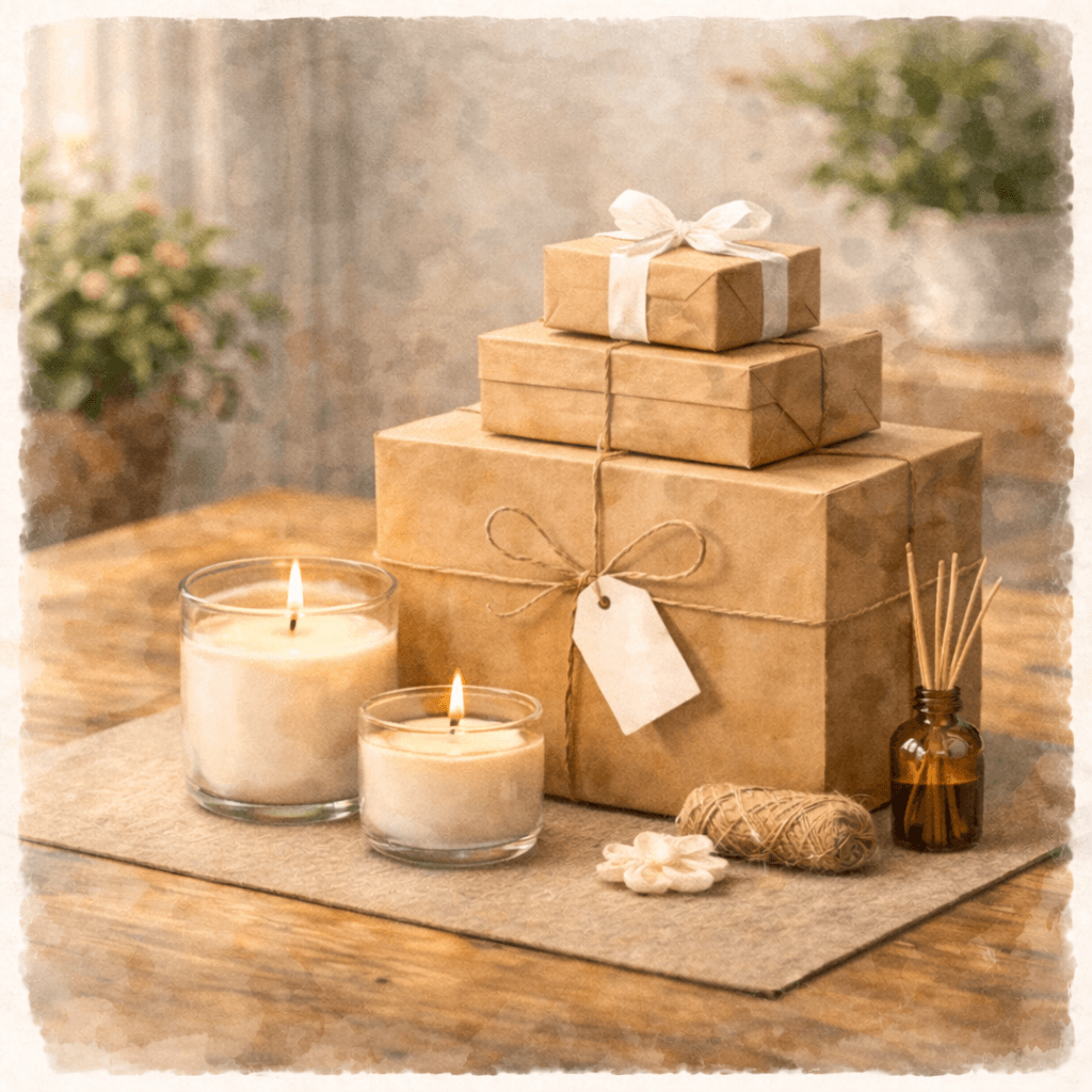 Curated gift boxes with candles and comforting items