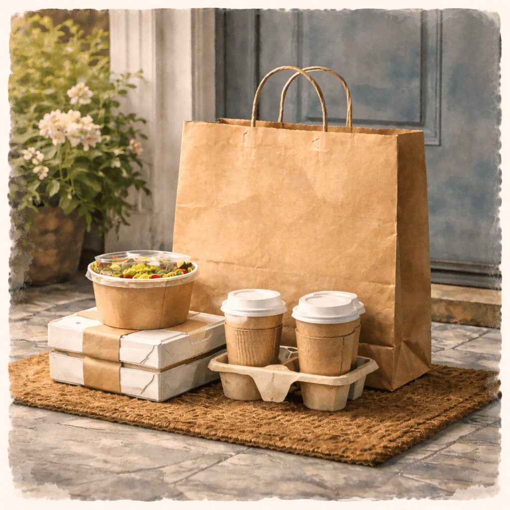 Paper bag with takeout meal delivery